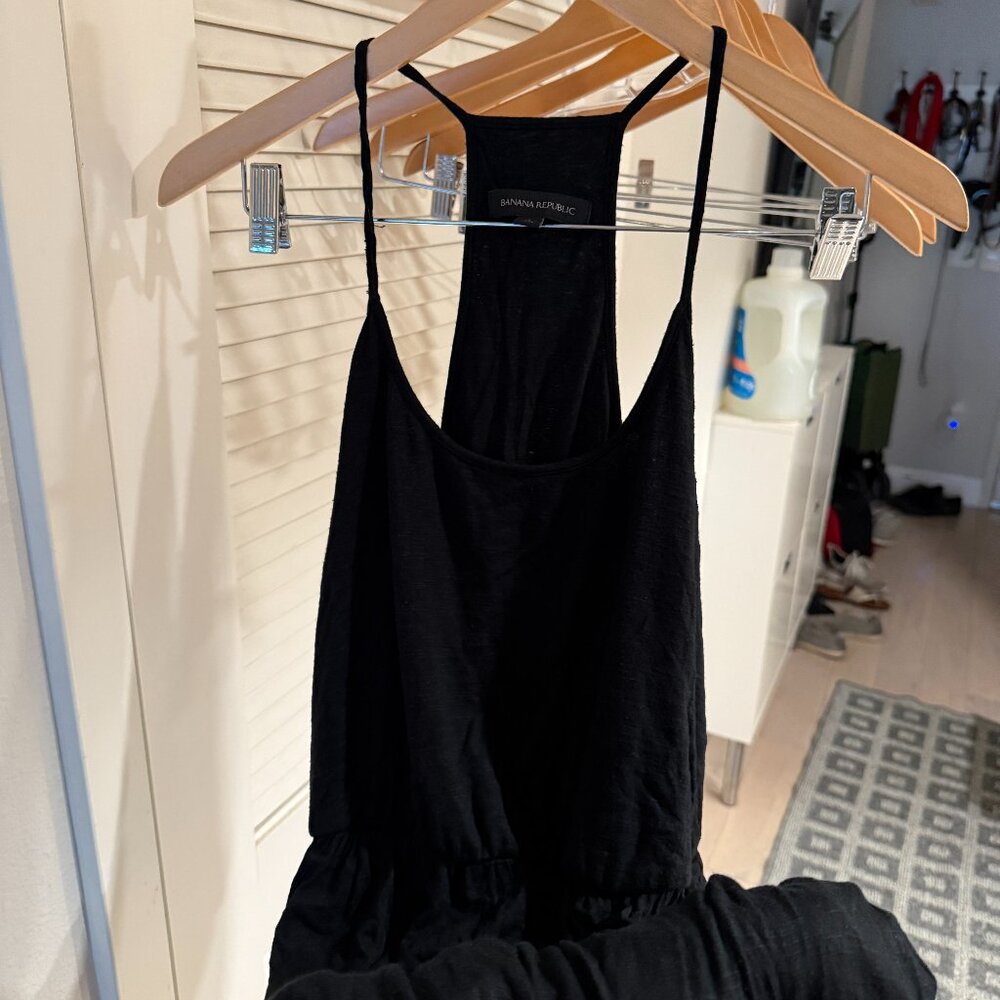 Banana Republic Black Floor Length Dress w/ Strappy Halter and Leg Slit